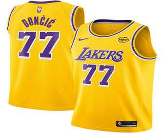 Men%27s Los Angeles Lakers #77 Luka Doncic Yellow 2025 Icon Edition Stitched Jersey Dzhi